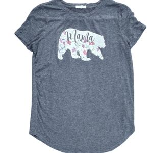 MAURICE'S Gray Curved Edge Mama Floral Bear Short Sleeve Top